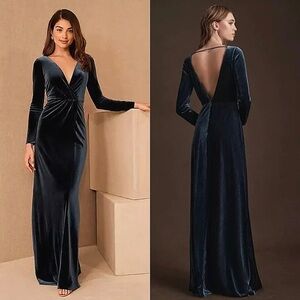 BHLDN Jenny Yoo Ryland French Blue Velvet Long Sleeve Dress